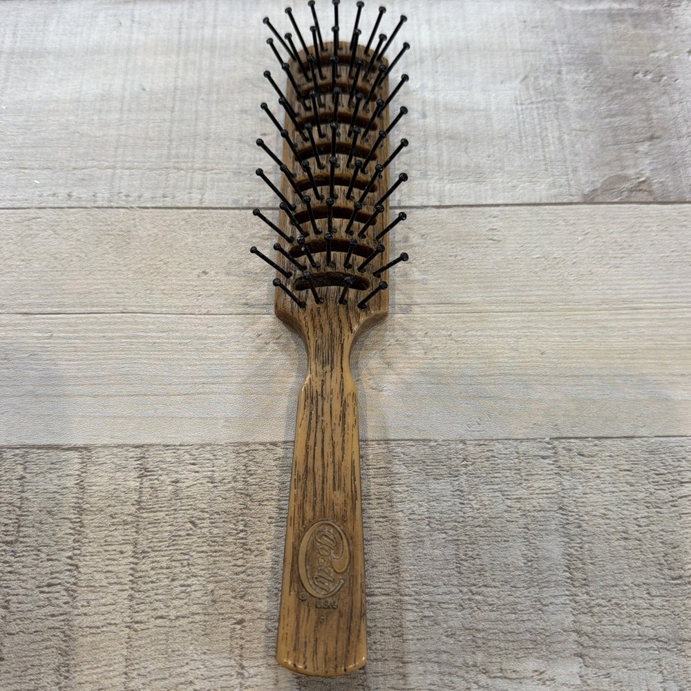 Vintage GOODY Wood Grain 7.5" Detangle Vented Blow Dry Hair Brush Made In USA